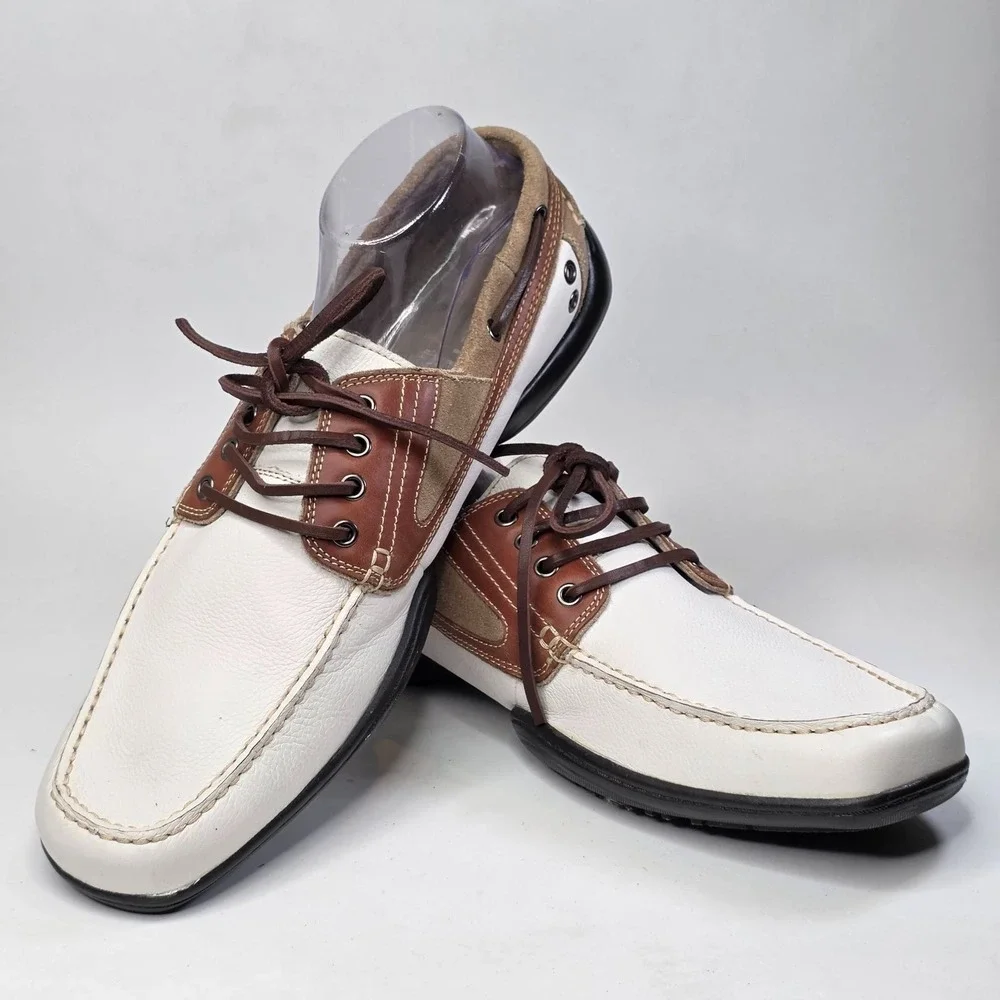 Kenneth Cole Unlisted Duck Quick Shoes Men's Size 15 White Brown Leather Casual